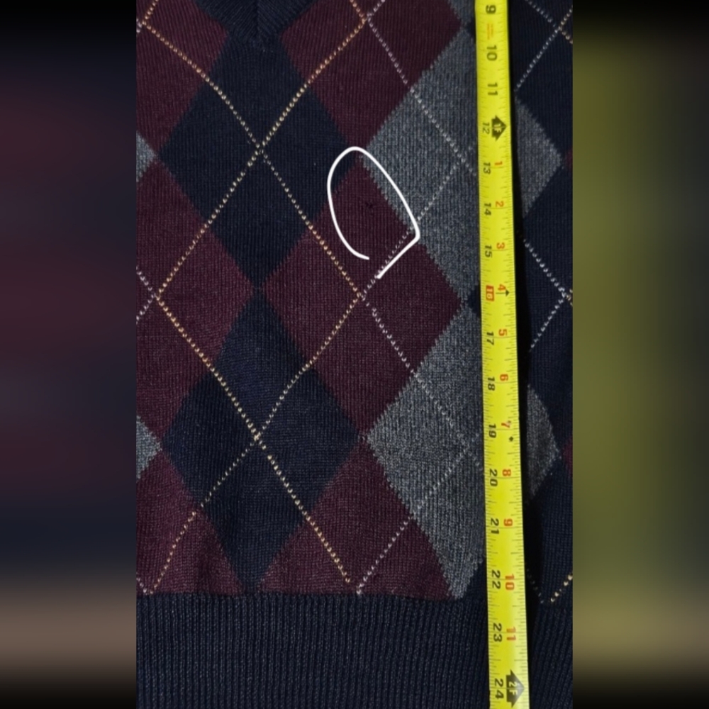 VTG/90s Tricots St Raphael 100% Pure Merino Wool Pullover M Sweater Argyle *Flaw - Picture 10 of 11